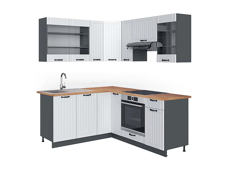 Eckküche weiß landhaus/anthrazit 190x60x81.6 fame-line