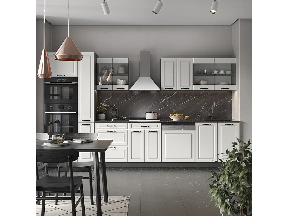 Køkkenrække hvidt landhus/antracit 350x46x81.6 r-line
