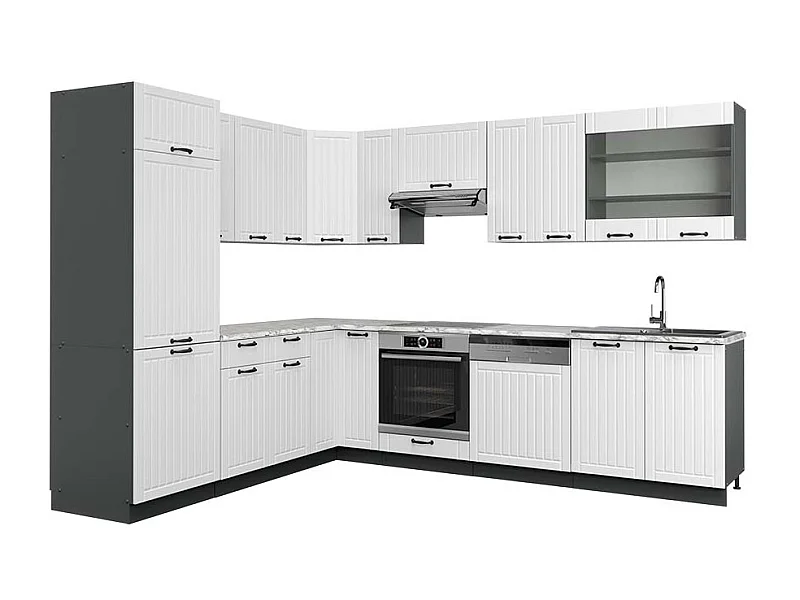 Cuisine en angle blanc cottage/anthracite 287x60x81.6 fame-line