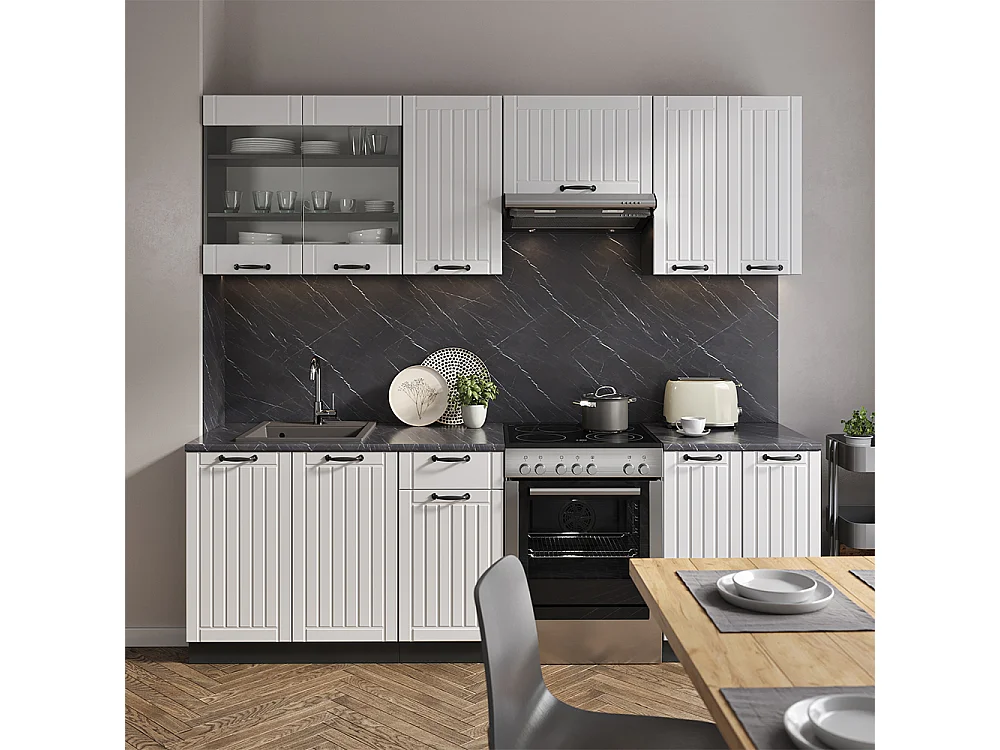 Küchenzeile weiß landhaus/anthrazit 240x60x81.6 fame-line