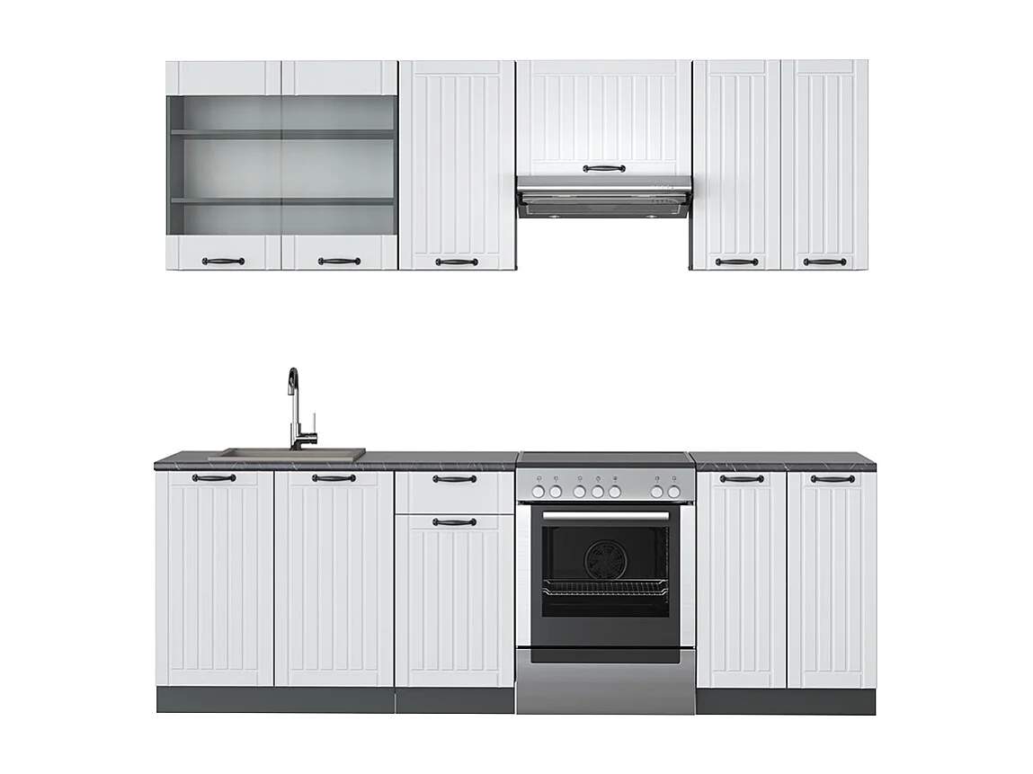 Cuisine blanc cottage/anthracite 240x60x81.6 fame-line