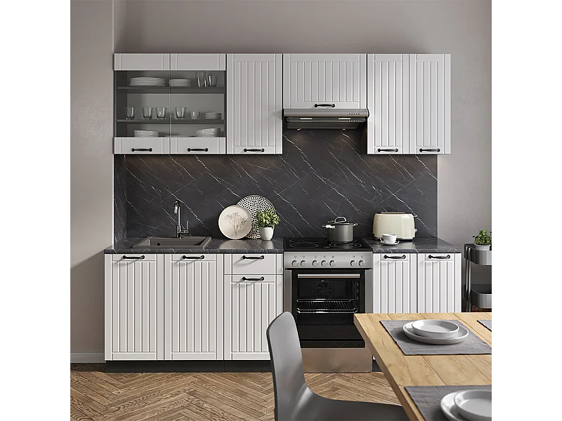 Küchenzeile weiß landhaus/anthrazit 240x60x81.6 fame-line