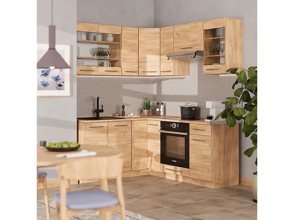 Cocina esquinera roble dorado 190x60x81.6 fame-line