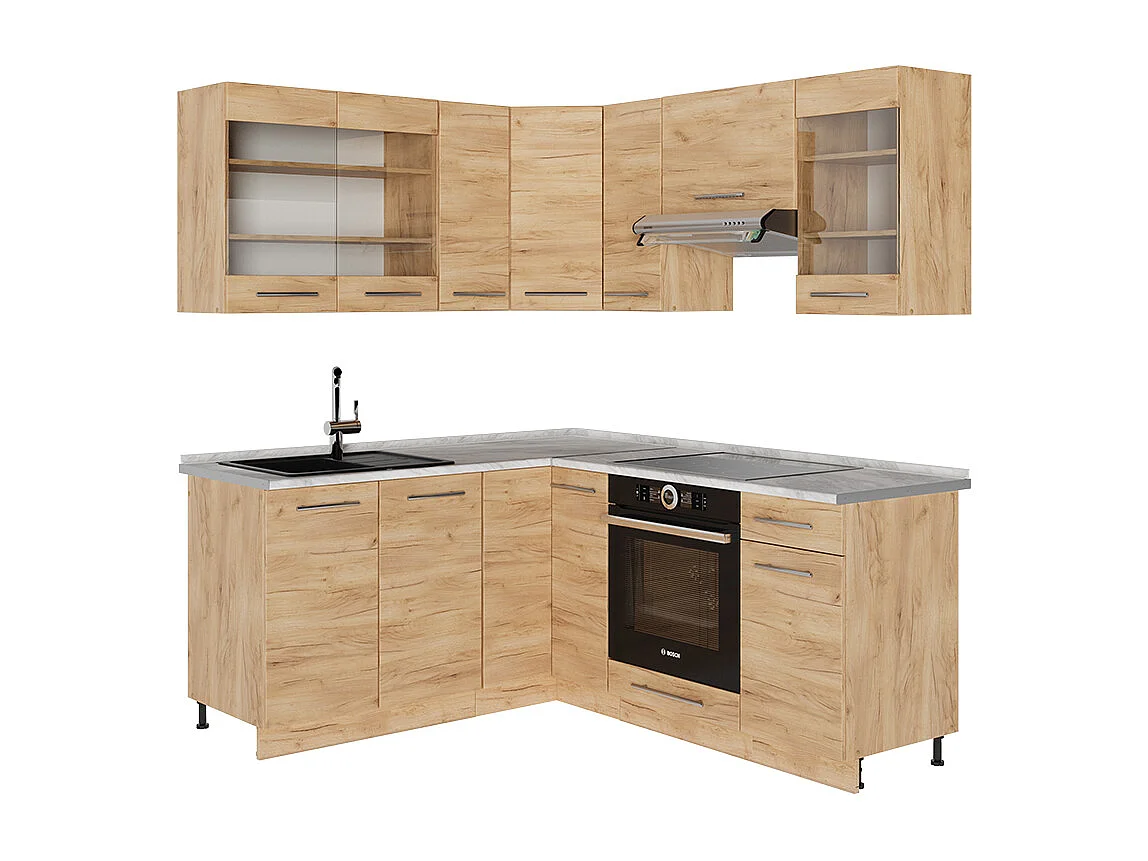 Cuisine en angle chêne de force doré 190x60x81.6 fame-line