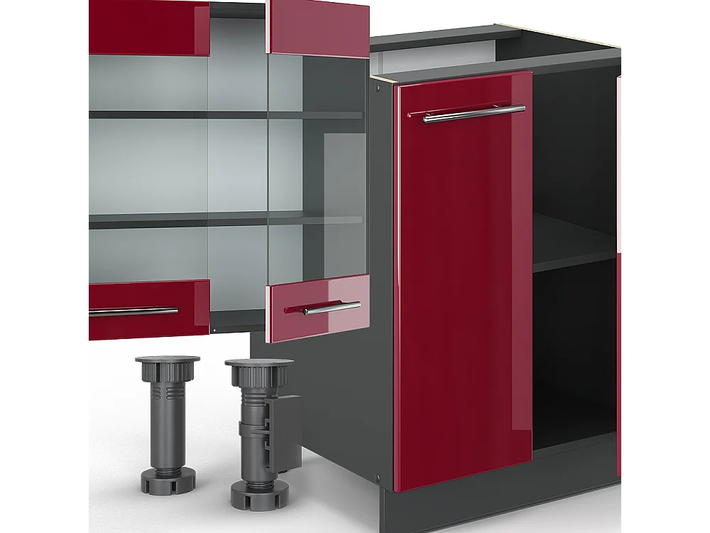 Mueble de cocina burdeos brillo intenso/antracita 300x60x81.6 fame-line