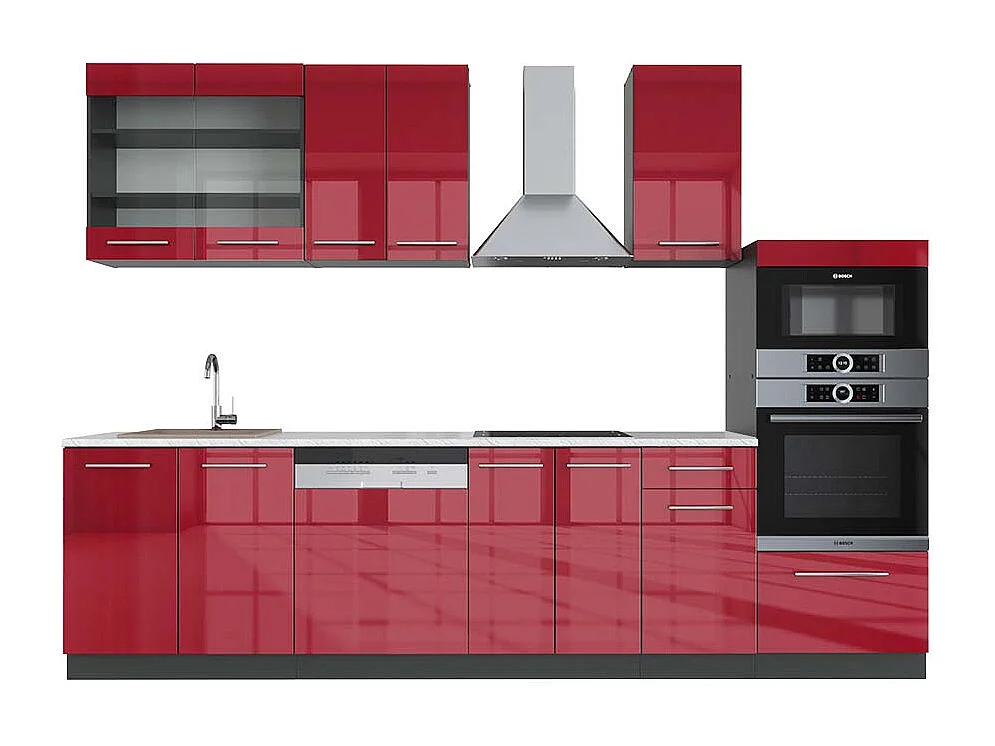 Cuisine bordeaux haute brillance/anthracite 300x60x81.6 fame-line