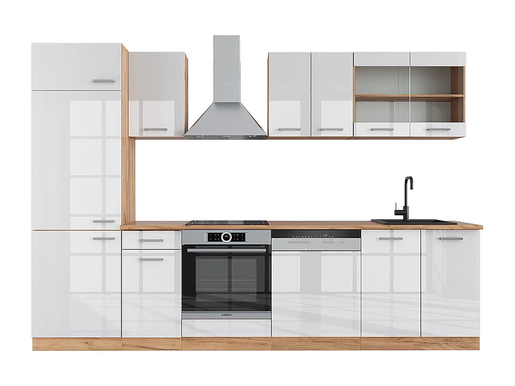 Cuisine blanc brillant/chêne doré 300x46x81.6 r-line