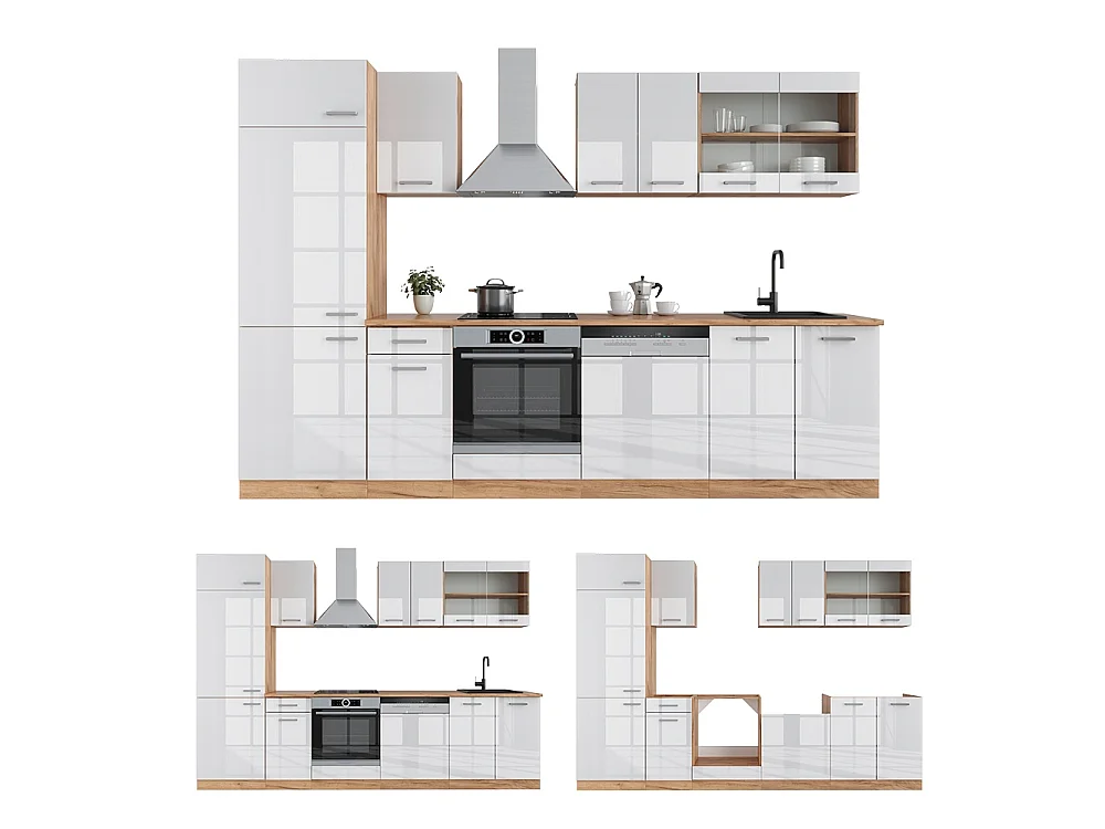 Cuisine blanc brillant/chêne doré 300x46x81.6 r-line