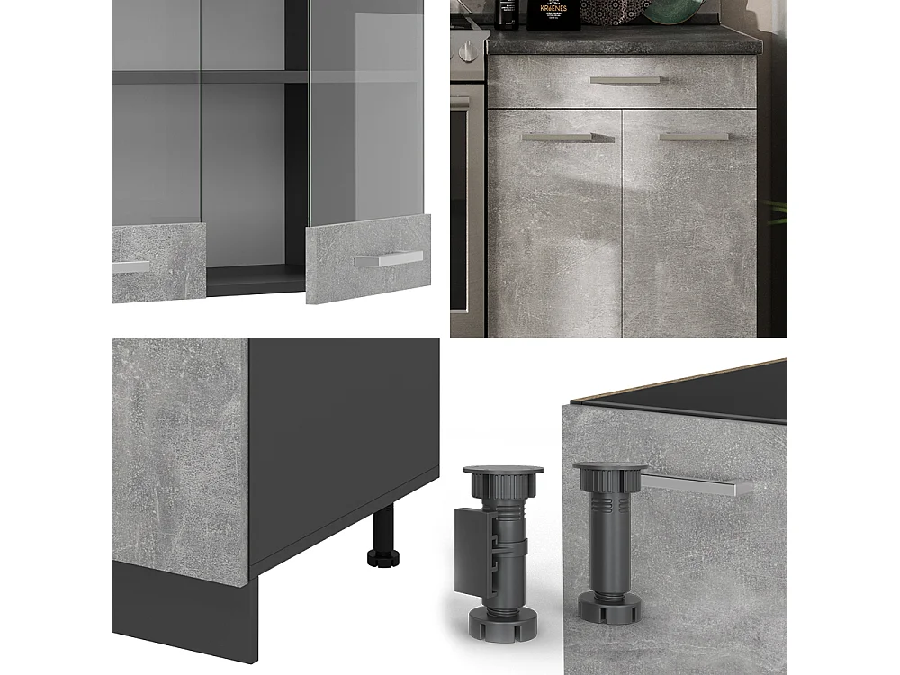 Küchenzeile beton/anthrazit 200x60x81.6 r-line