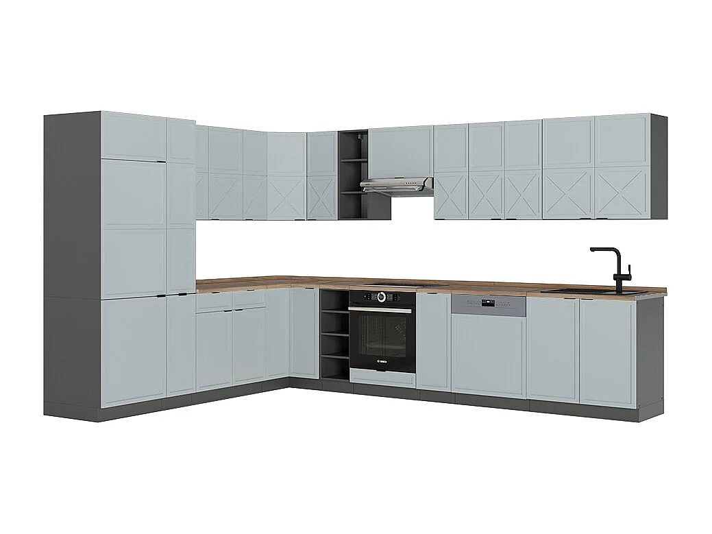 Cucina angolare completa azzurro-grigio/antracite 347x60x81.6 fame-line