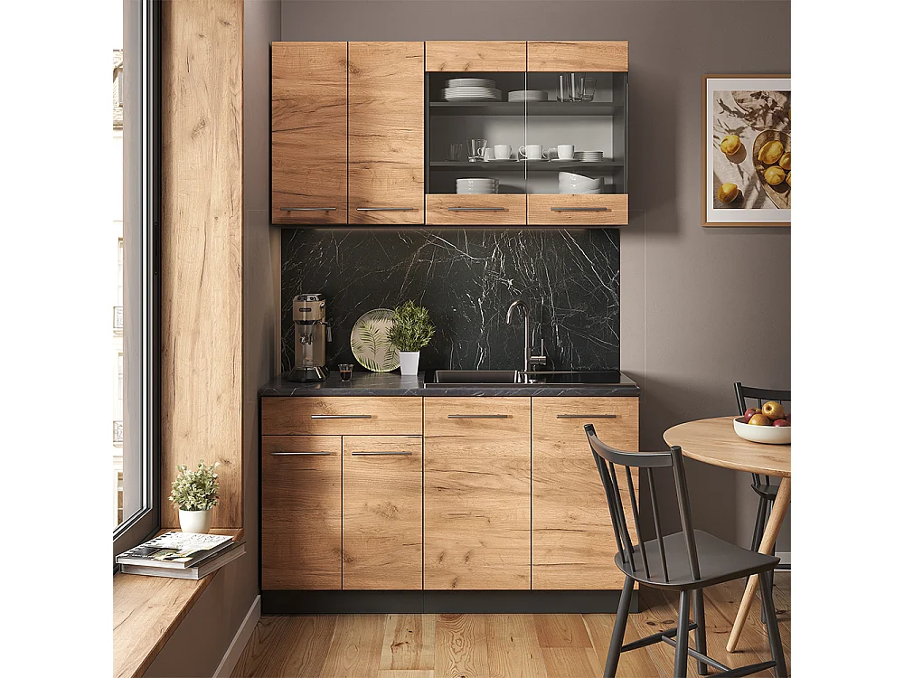 Cucina completa quercia dorata/antracite 140x60x81.6 fame-line