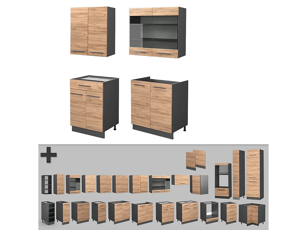 Singlekøkken guld power eg/antracit 140x60x81.6 fame-line