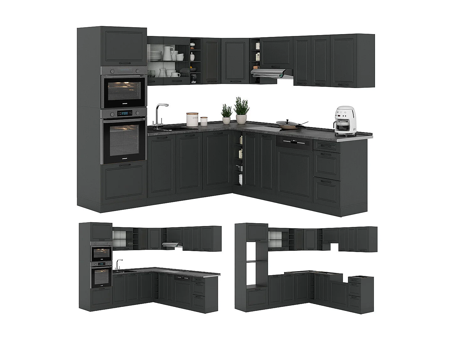 Cuisine en angle anthracite maison de campagne/anthracite 247x60x81.6 r-line