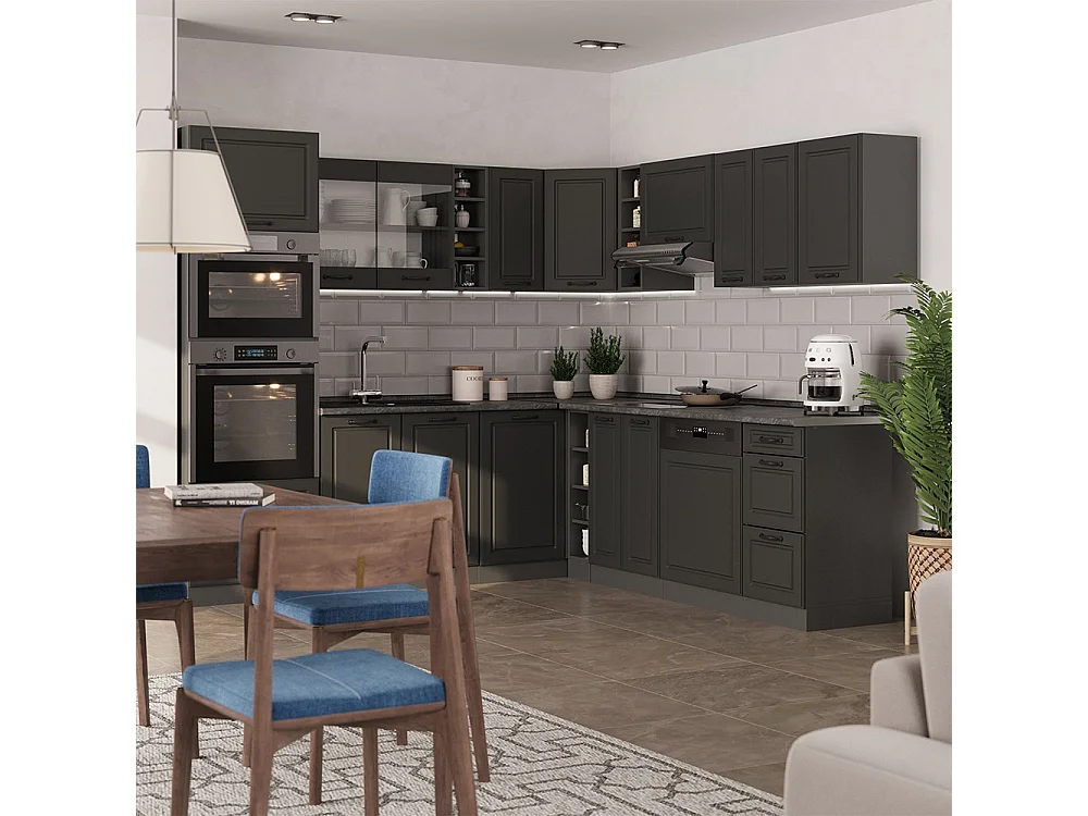 Cuisine en angle anthracite campagne/anthracite 247x60x81.6 r-line