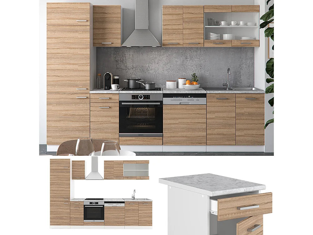 Küchenzeile sonoma/weiß 300x60x81.6 r-line