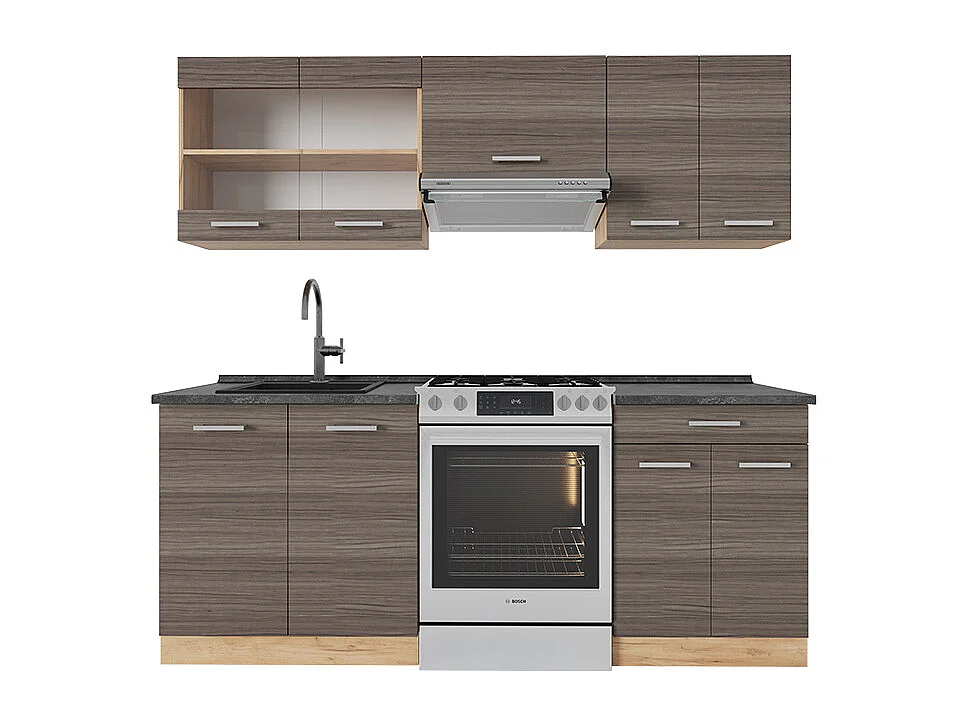 Cuisine gris noble/chêne doré 200x60x81.6 r-line