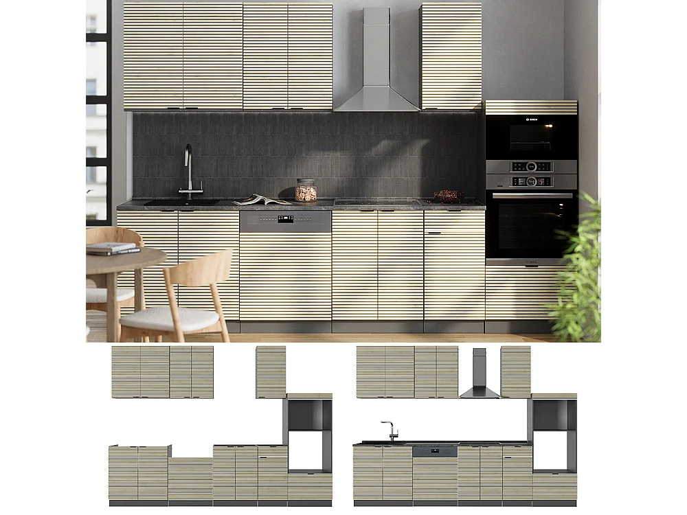 Cuisine chêne lambris/anthracite 300x46x81.6 fame-line