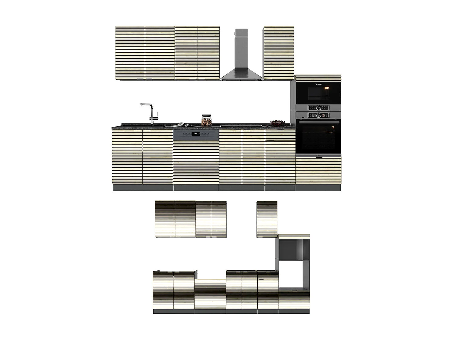 Cuisine chêne lambris/anthracite 300x46x81.6 fame-line