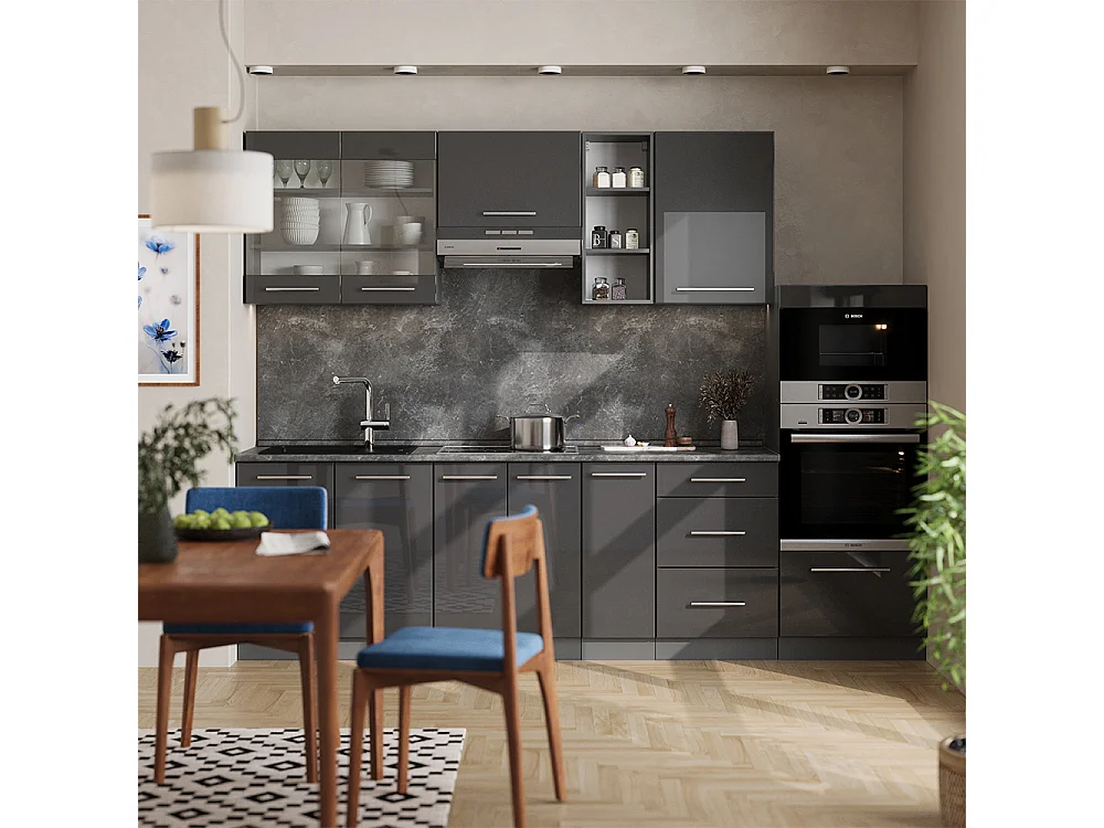 Cuisine anthracite haute brillance 280x60x81.6 fame-line