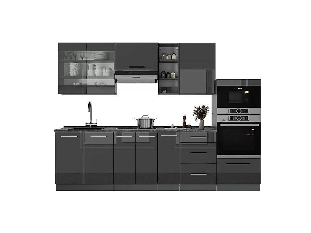 Cuisine anthracite haute brillance 280x60x81.6 fame-line