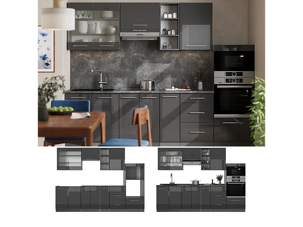 Complete keukeneenheid antraciet hoogglans 280x60x81.6 fame-line