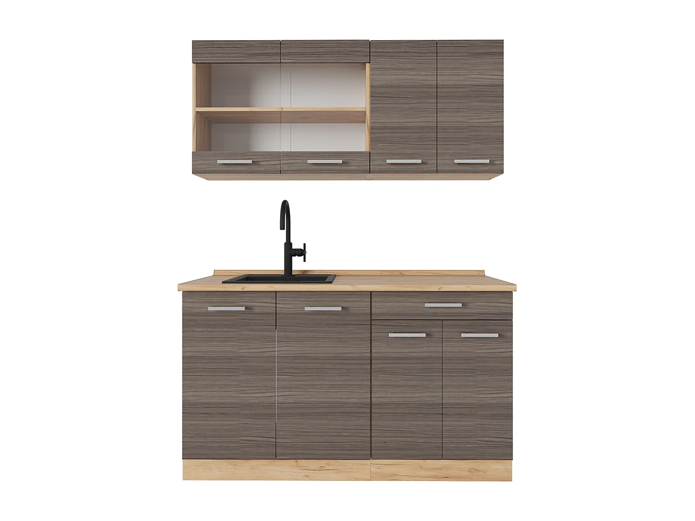 Eenpersoonskeuken edel grijs/gouden eik 140x46x81.6 r-line