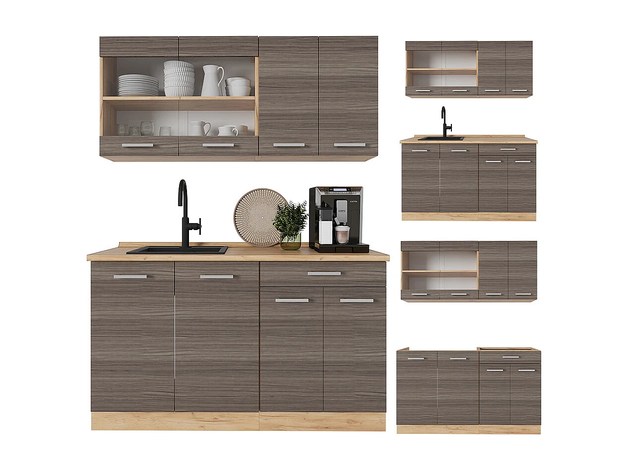 Eenpersoonskeuken edel grijs/gouden eik 140x46x81.6 r-line