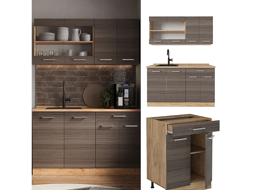 Eenpersoonskeuken edel grijs/gouden eik 140x46x81.6 r-line