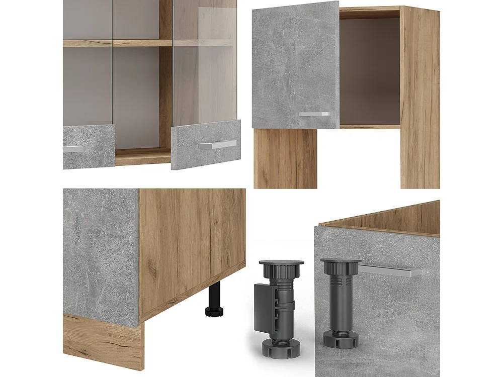 Cocina esquinera hormigón/roble dorado 247x60x81.6 r-line