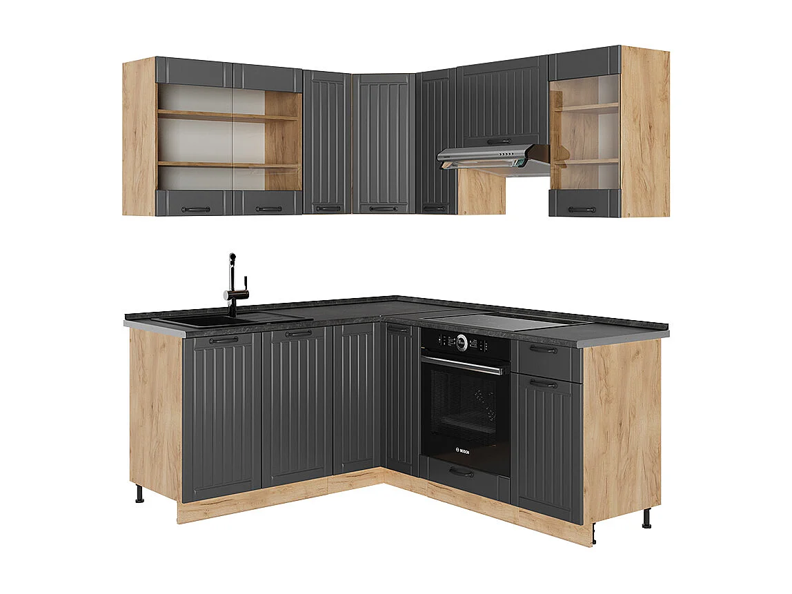 Cozinha de canto cinza escuro 190x60x81.6 fame-line