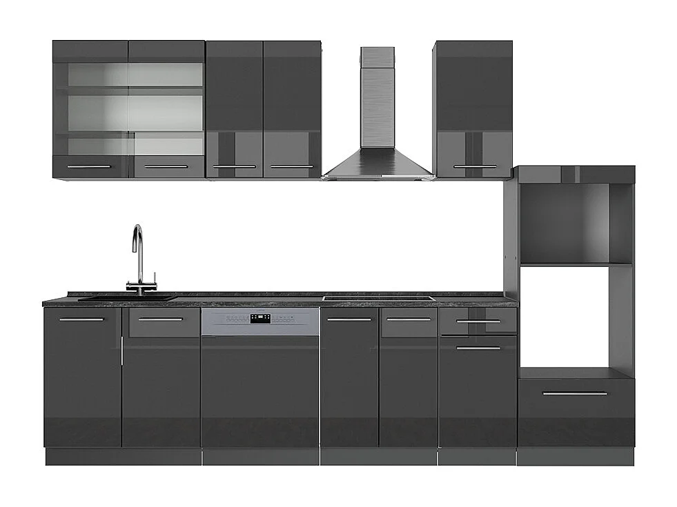 Küchenzeile anthrazit hochglanz 300x60x81.6 fame-line