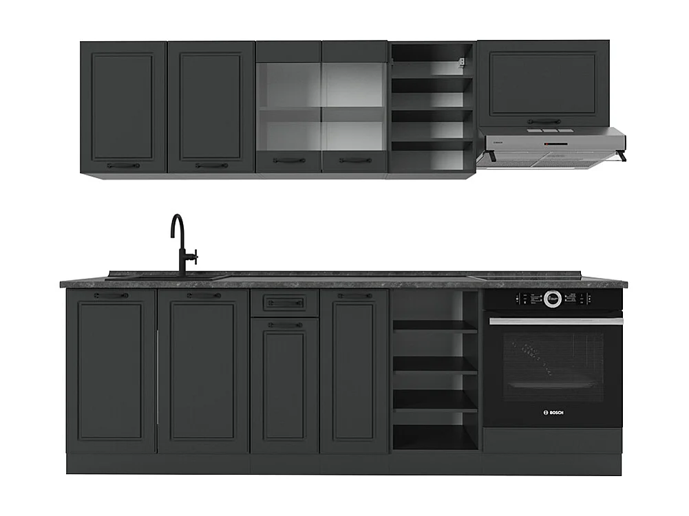 Zabudowa kuchenna antracytowy dom wiejski/antracyt 240x60x81.6 r-line