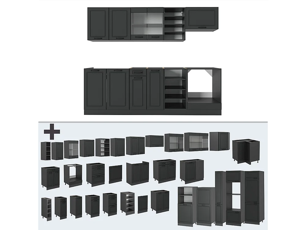 Zabudowa kuchenna antracytowy dom wiejski/antracyt 240x60x81.6 r-line