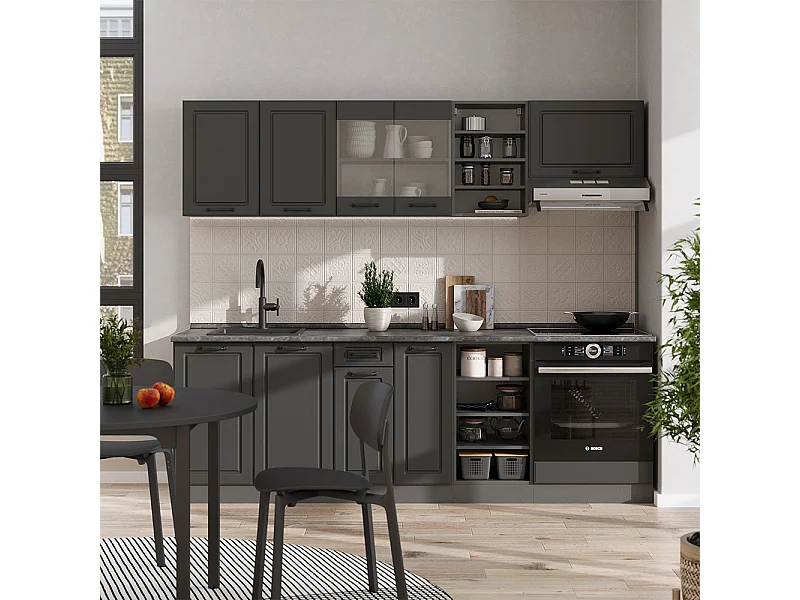 Zabudowa kuchenna antracytowy dom wiejski/antracyt 240x60x81.6 r-line