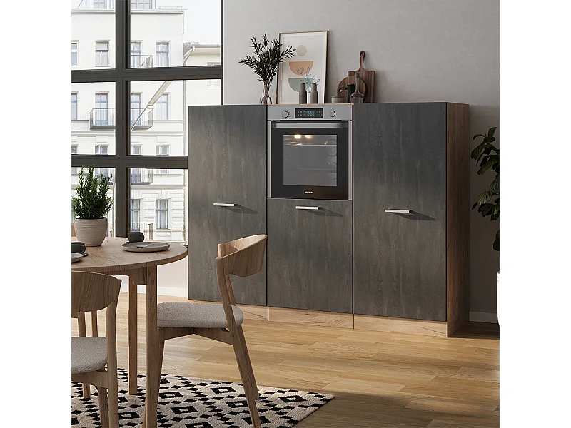 Bloque de cocina hormigón negro/roble dorado 180x46x81.6 r-line