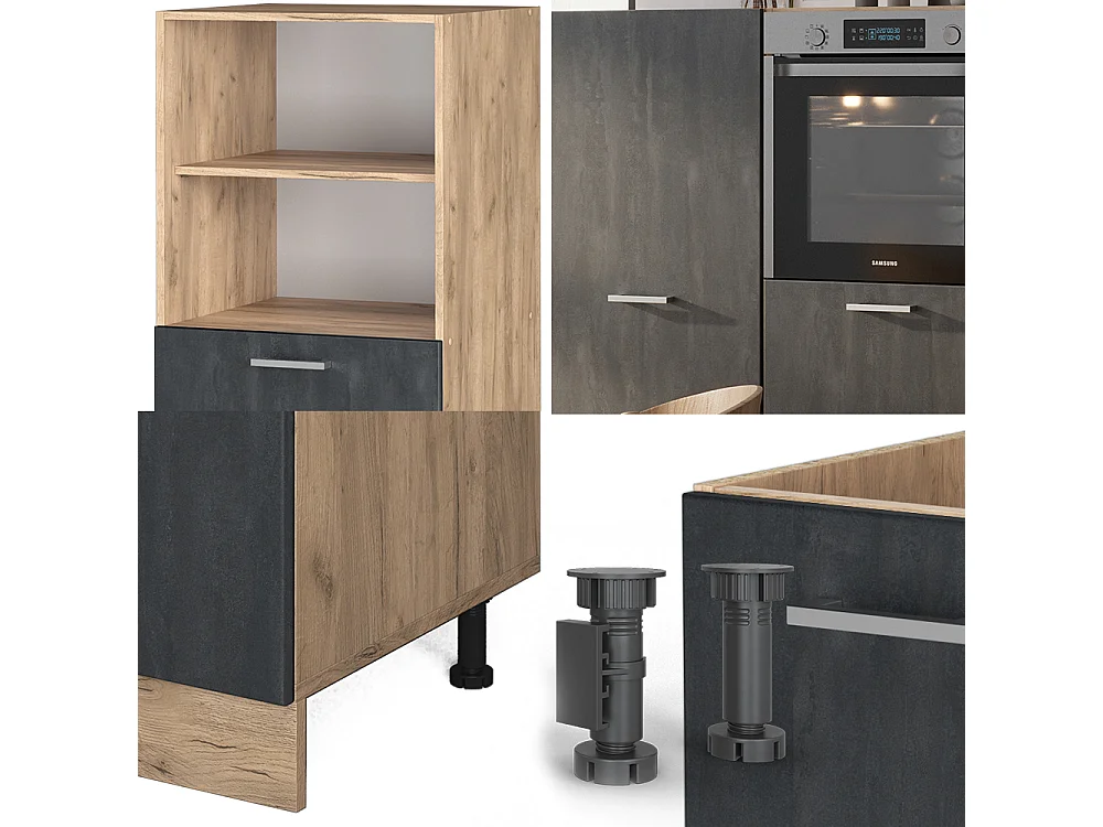 Bloc cuisine béton noir/chêne doré 180x46x81.6 r-line