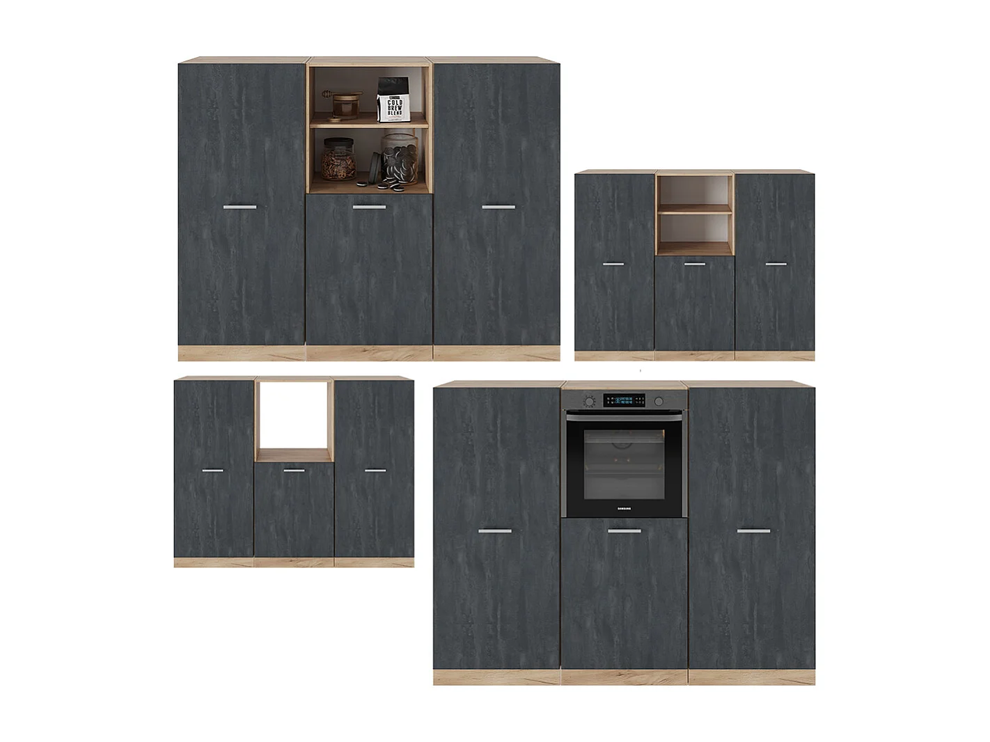 Bloc cuisine béton noir/chêne doré 180x46x81.6 r-line