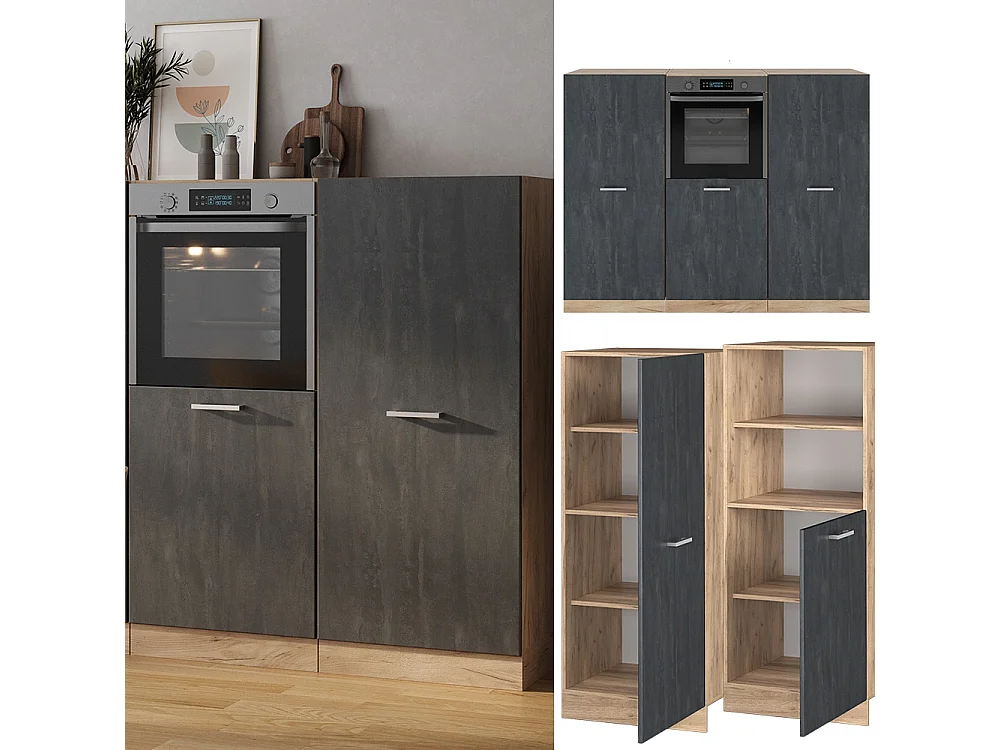 Keukenblok zwart beton/goud eiken 180x46x81.6 r-line