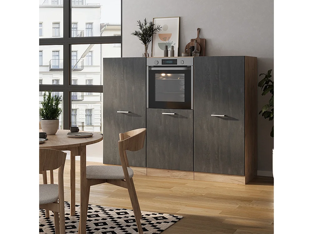 Keukenblok zwart beton/goud eiken 180x46x81.6 r-line