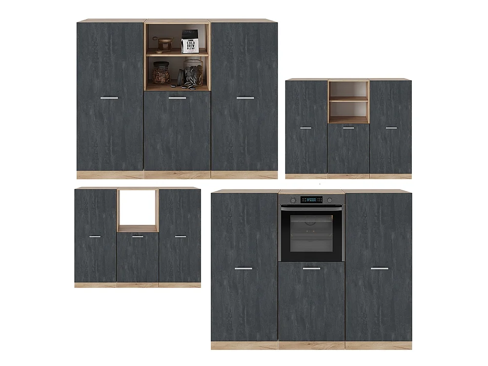 Keukenblok zwart beton/goud eiken 180x46x81.6 r-line