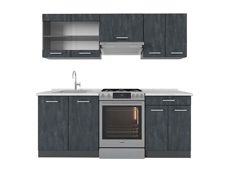 Ligne de cuisine noir béton/anthracite 200x60x81.6 r-line