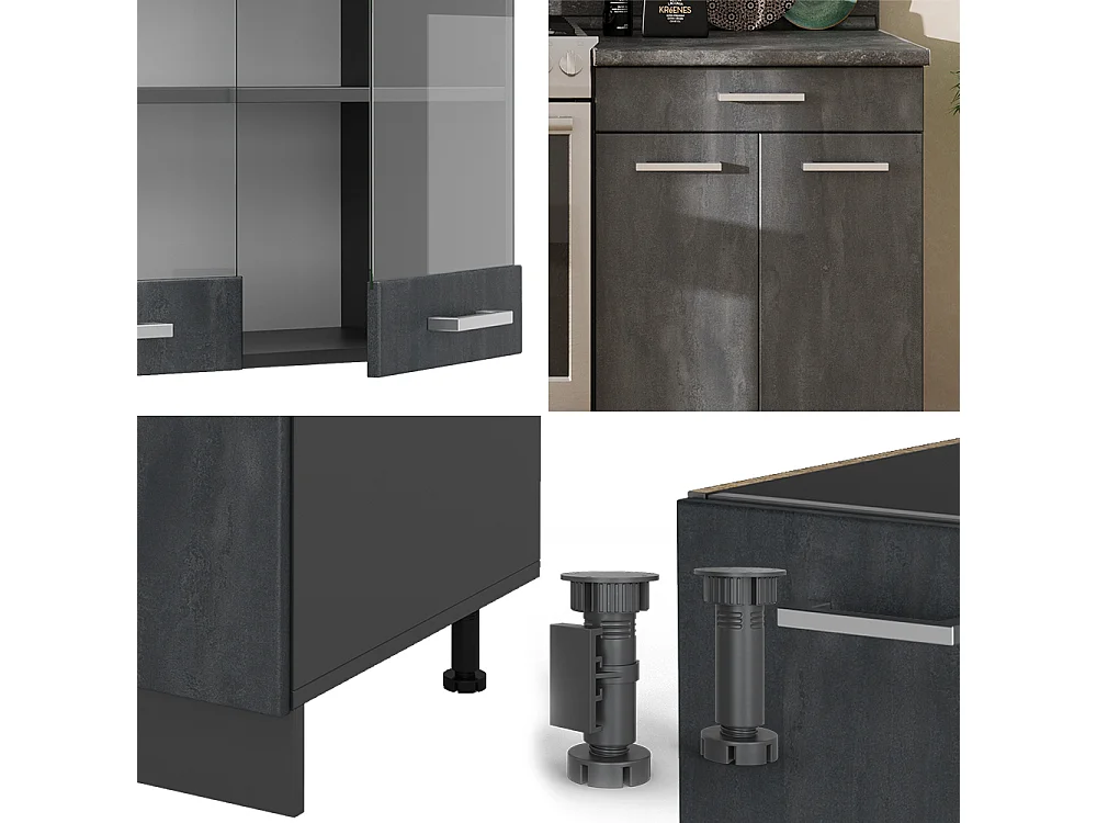 Ligne de cuisine noir béton/anthracite 200x60x81.6 r-line