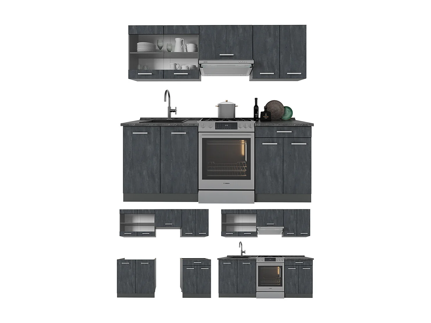 Ligne de cuisine noir béton/anthracite 200x60x81.6 r-line
