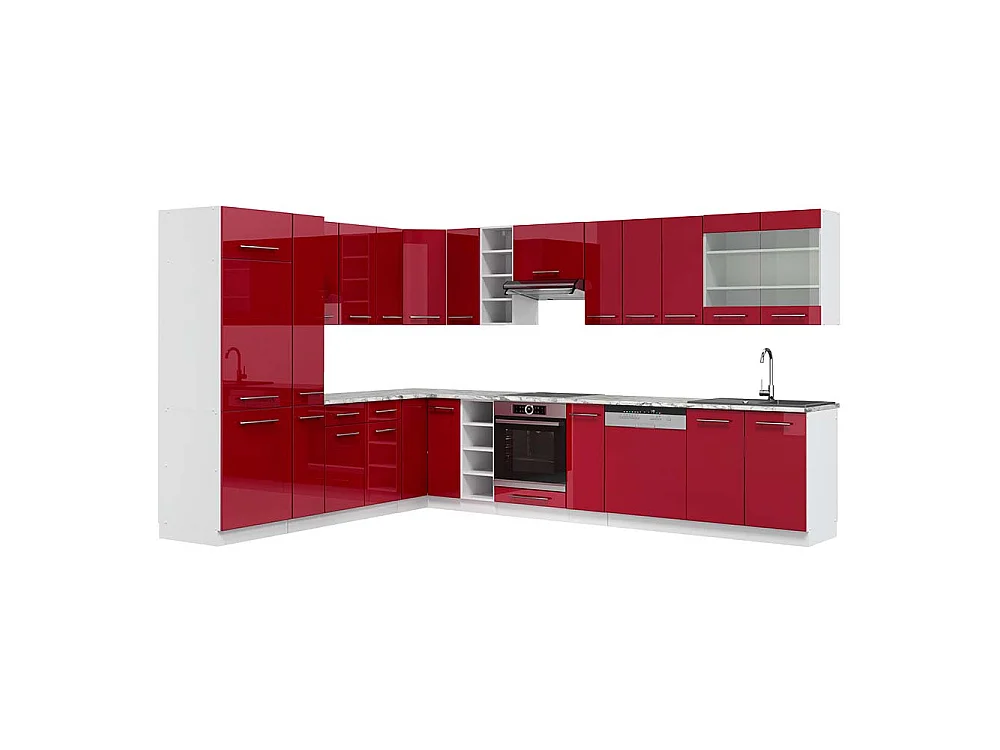 Hjørnekøkken bordeaux højglans/hvid 347x60x81.6 fame-line