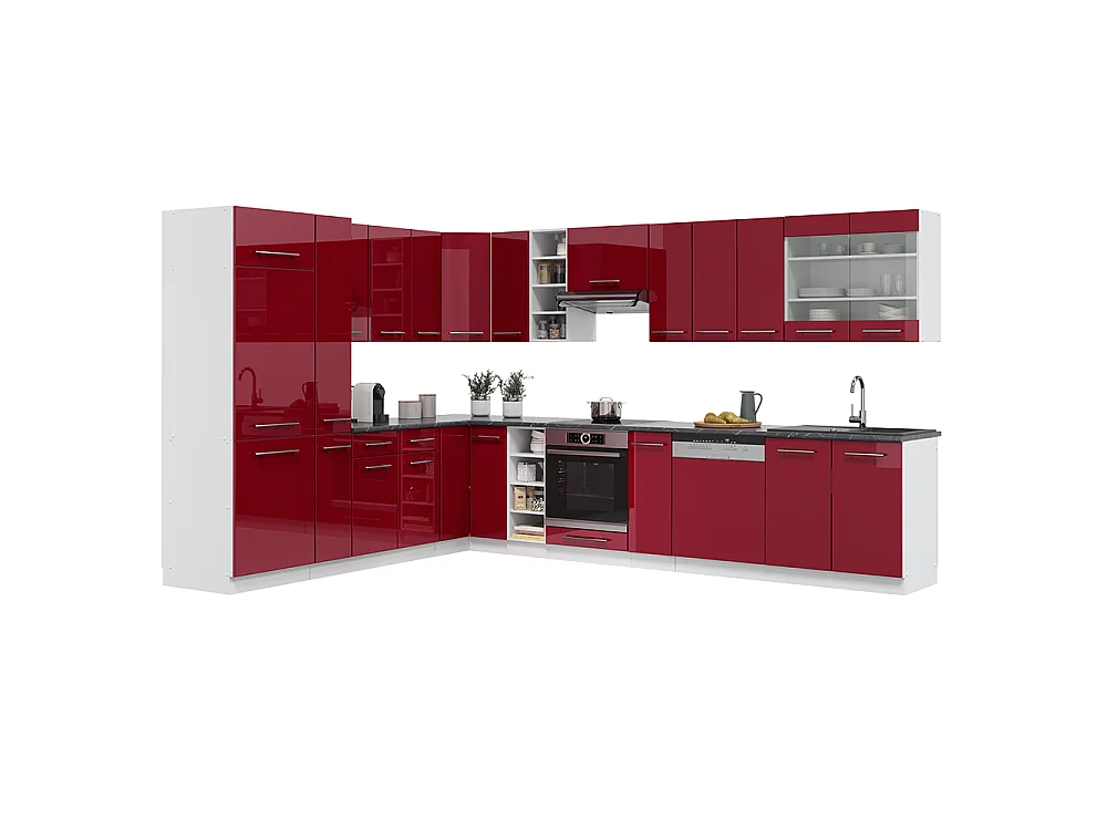 Hjørnekøkken bordeaux højglans/hvid 347x60x81.6 fame-line