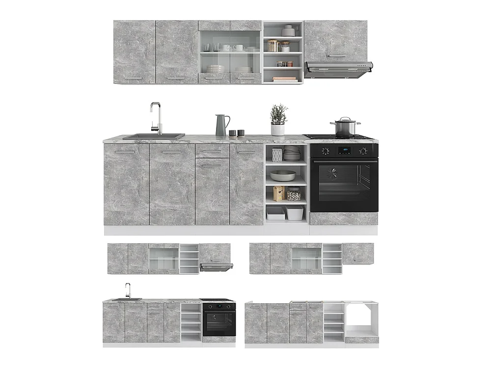 Cuisine béton/blanc 240x46x81.6 r-line