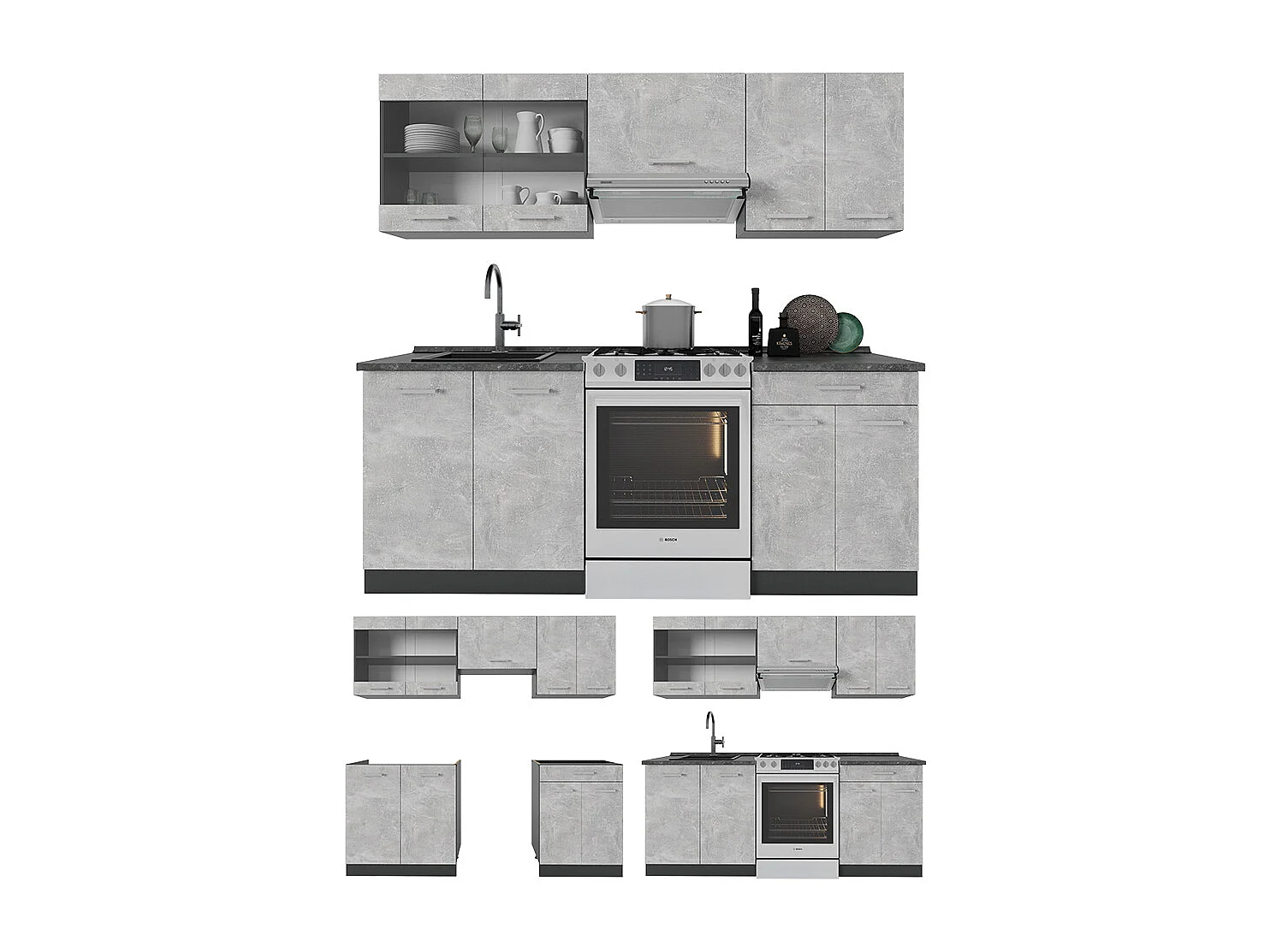 Mueble de cocina hormigón/antracita 200x60x81.6 r-line