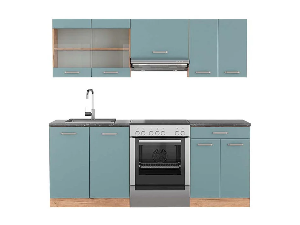 Cuisine bleu-gris/chêne doré 200x60x81.6 r-line