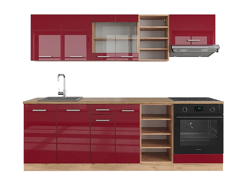 Cuisine rouge brillant/chêne doré 240x60x81.6 r-line