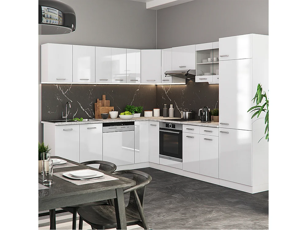 Cocina esquinera blanco alto brillo/blanco 287x60x81.6 r-line